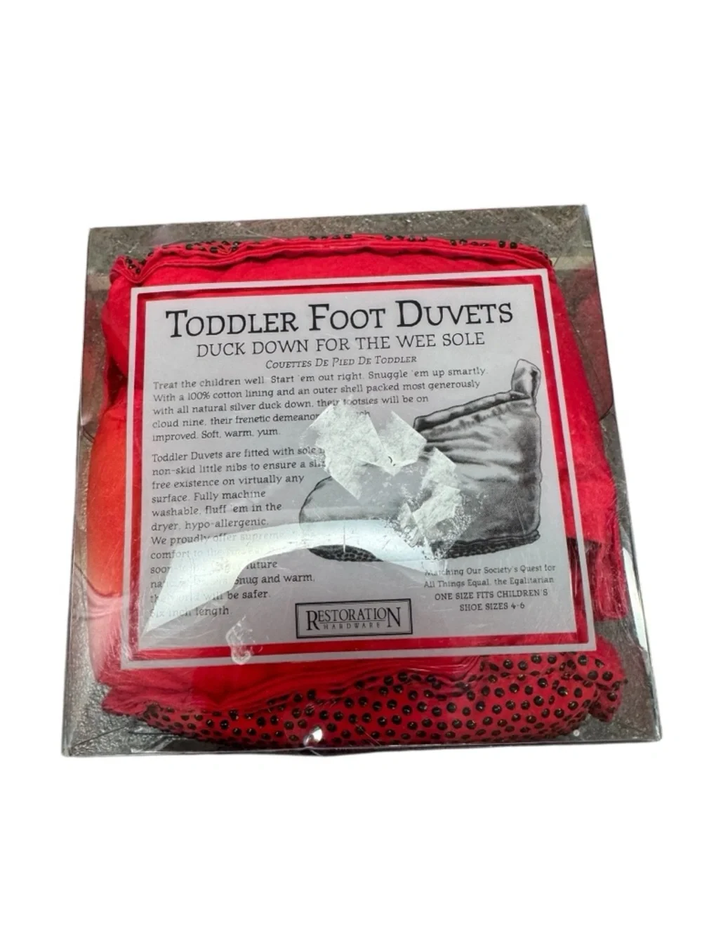 Restoration Hardware Toddler Kids Foot Duvets Slippers Duck Down Red 4-6 NEW